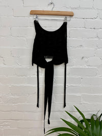 Cropped Embroidered Tie Halter Top