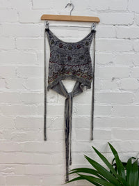 Cropped Embroidered Tie Halter Top