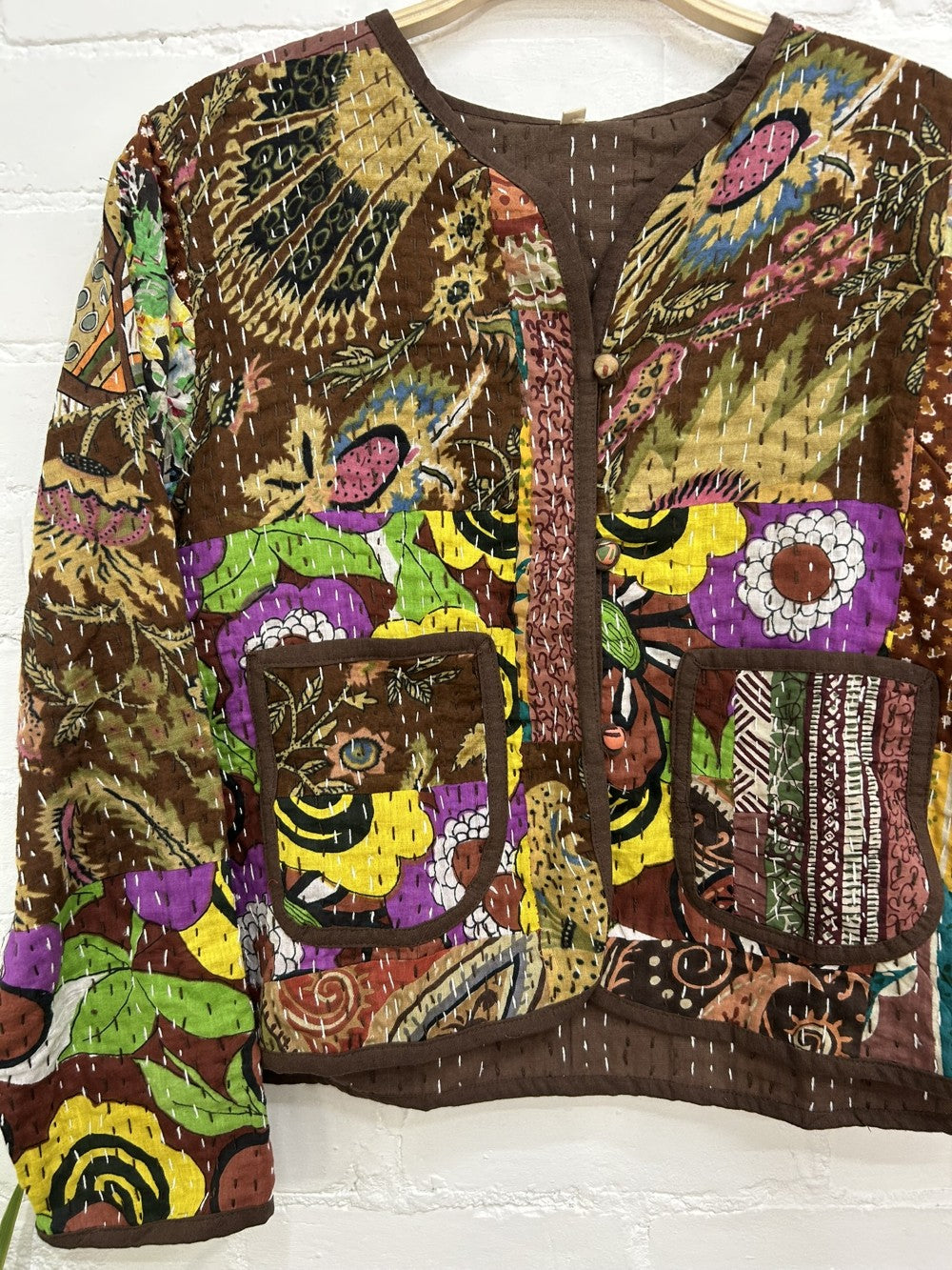 Cotton Patchwork Button Short Jacket