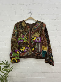 Cotton Patchwork Button Short Jacket