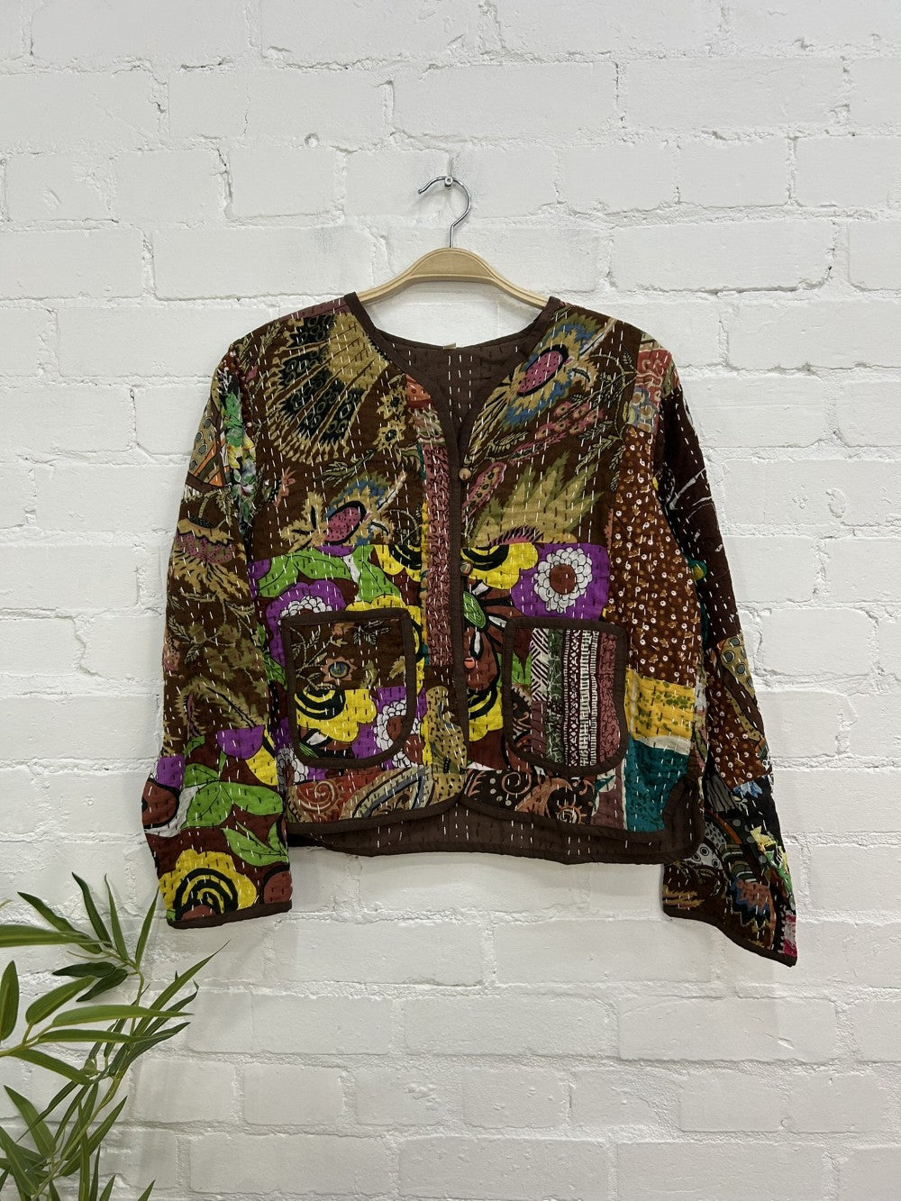 Cotton Patchwork Button Short Jacket
