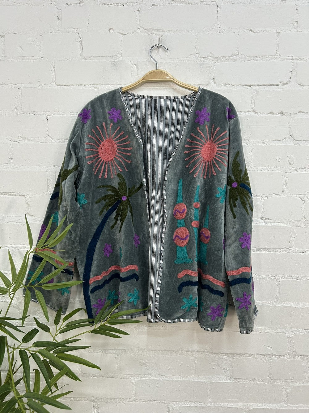 Palm Tree Velvet Open Jacket