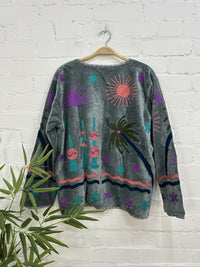 Palm Tree Velvet Open Jacket