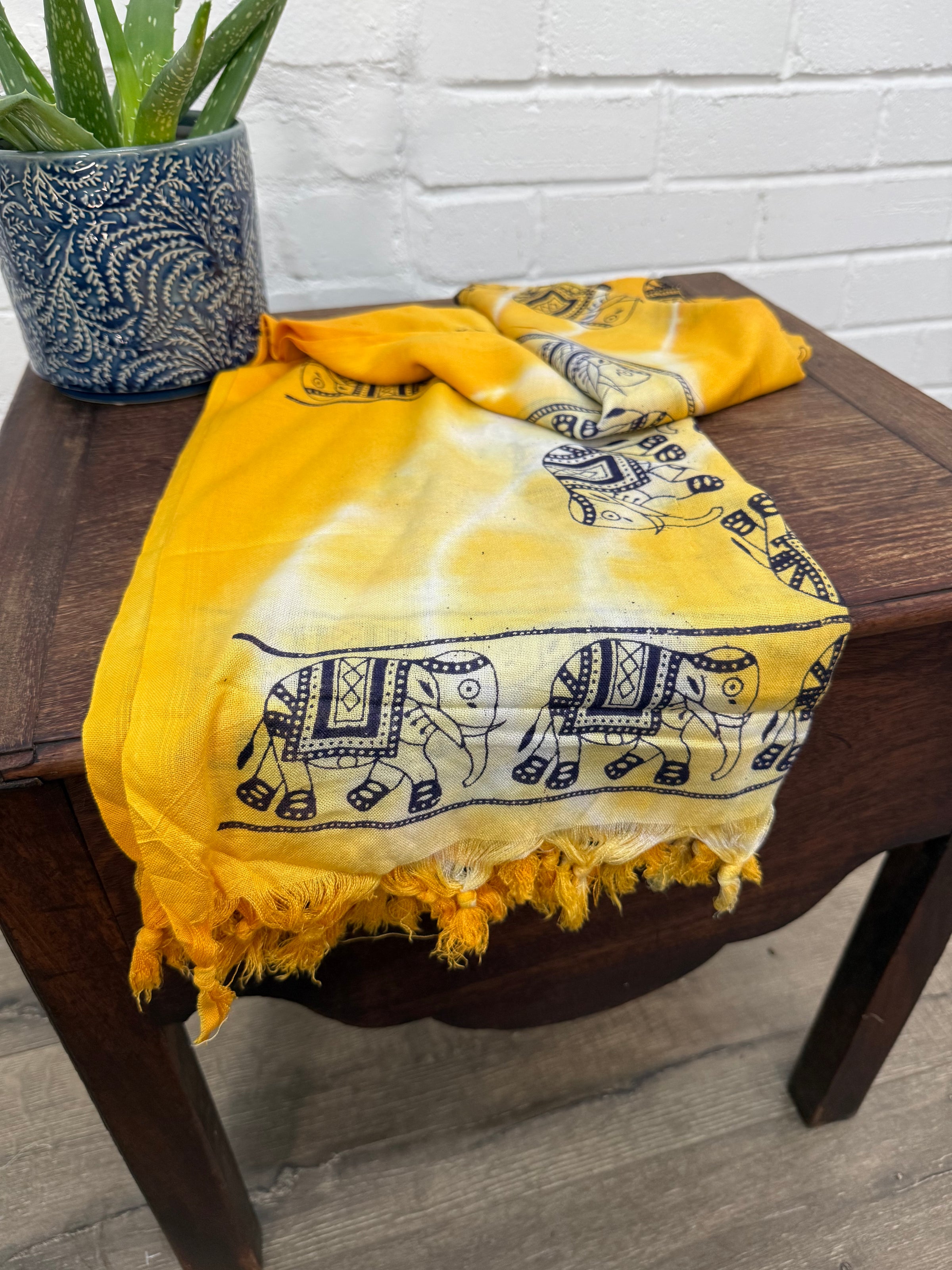 Tie Dye Elephant Scarf With Tassels