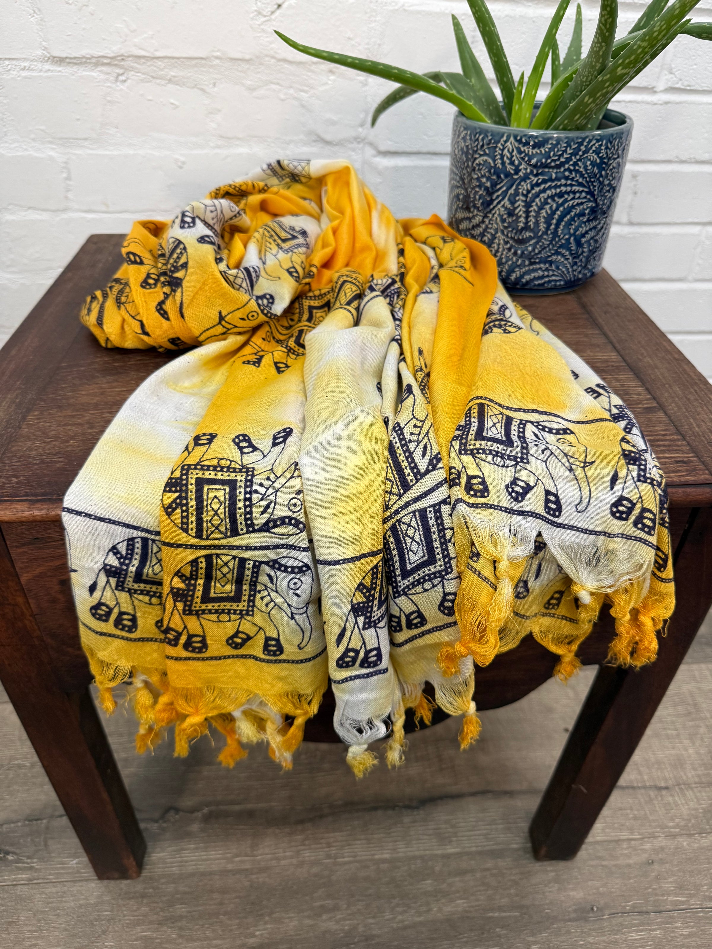 Tie Dye Elephant Scarf With Tassels