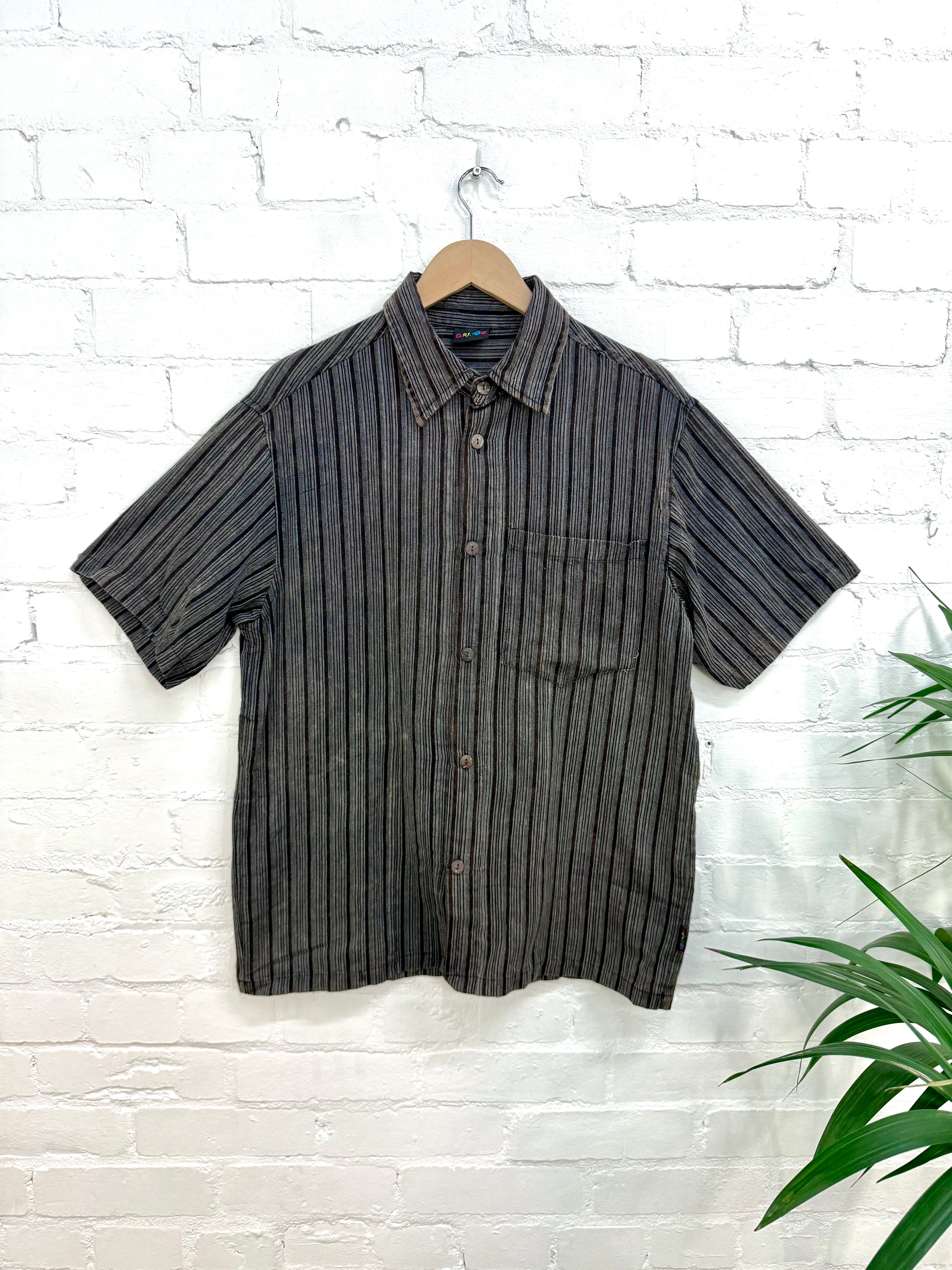 Stonewashed Stripe Full Button Short Sleeved Shirt