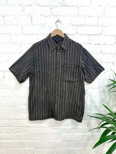 Stonewashed Stripe Full Button Short Sleeved Shirt