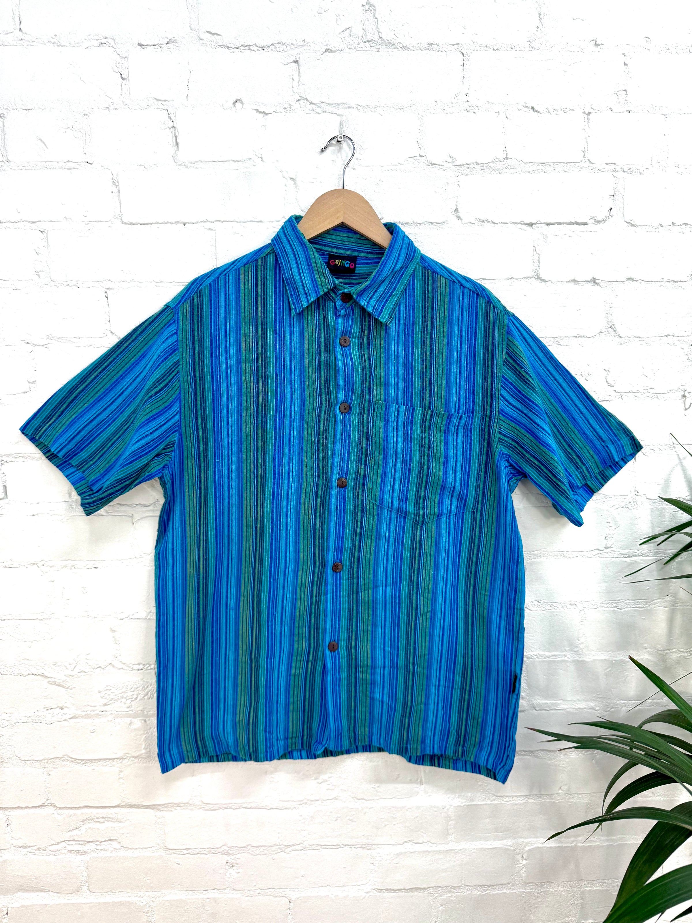 Stonewashed Stripe Full Button Short Sleeved Shirt