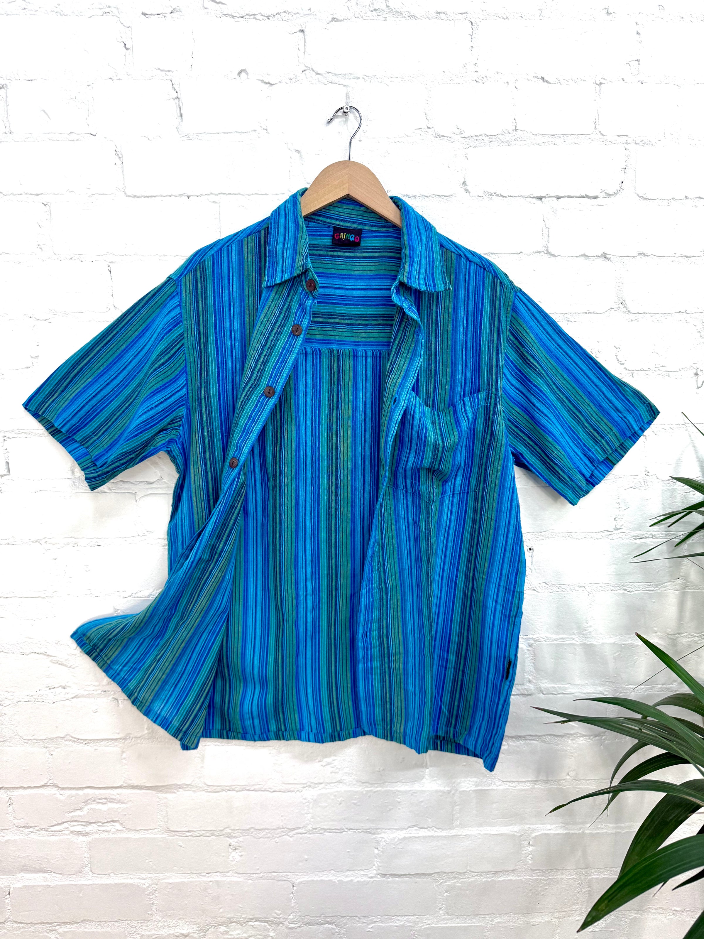 Stonewashed Stripe Full Button Short Sleeved Shirt
