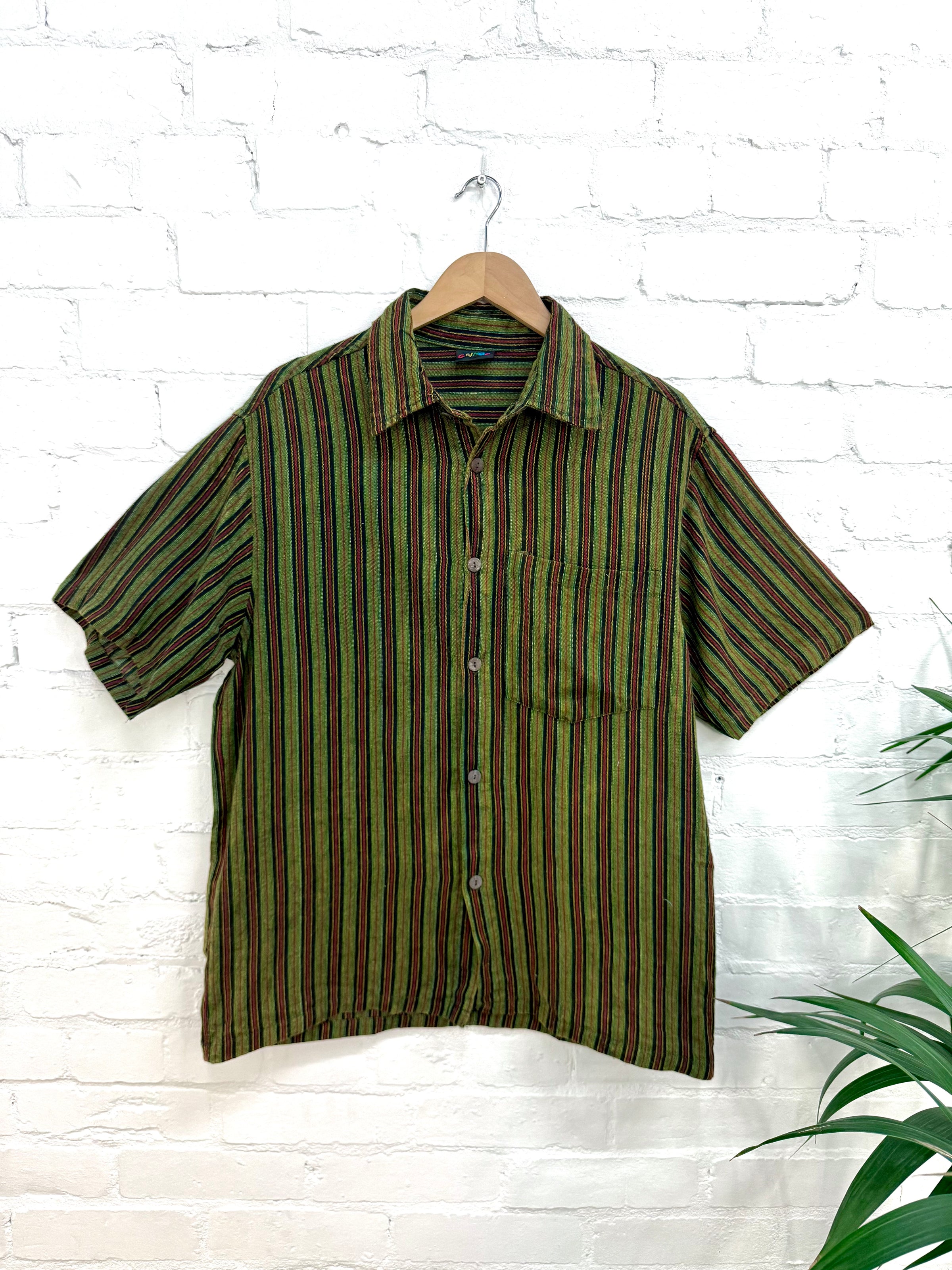 Stonewashed Stripe Full Button Short Sleeved Shirt