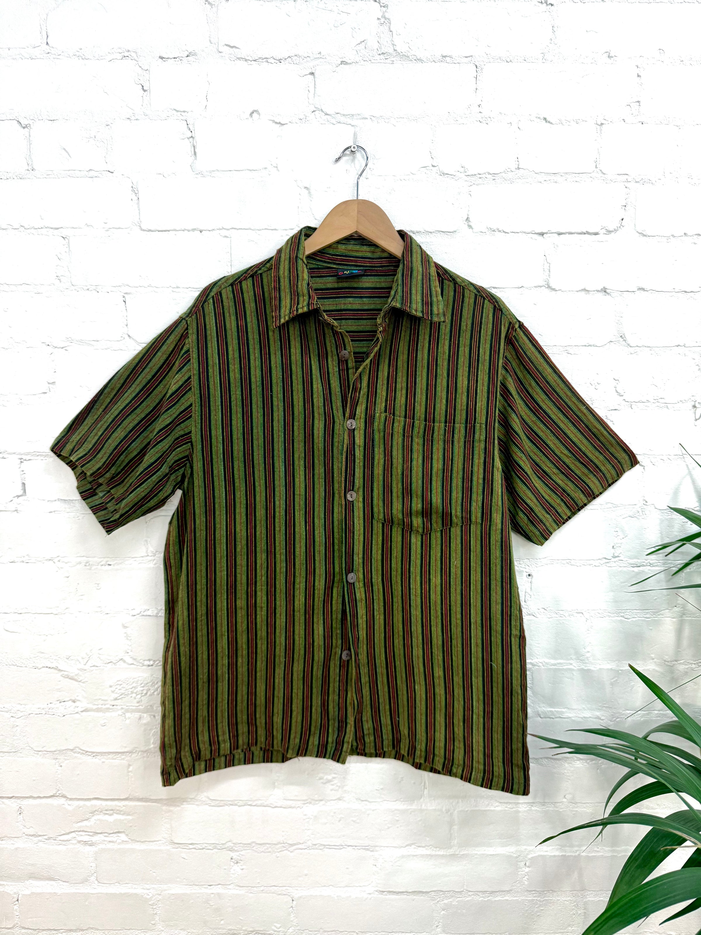 Stonewashed Stripe Full Button Short Sleeved Shirt