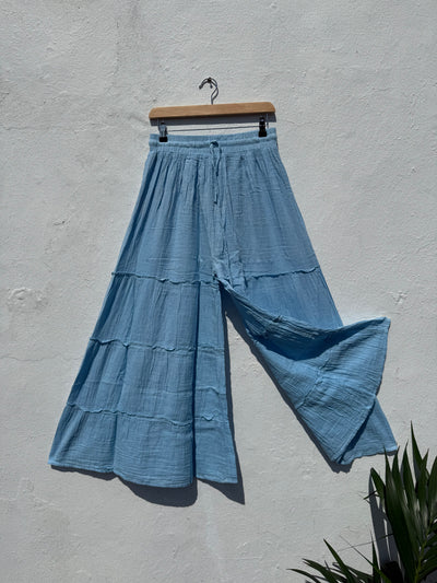 Wide Leg Flared Muslin Trousers