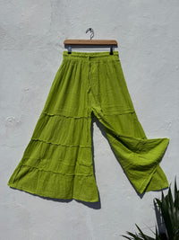 Wide Leg Flared Muslin Trousers