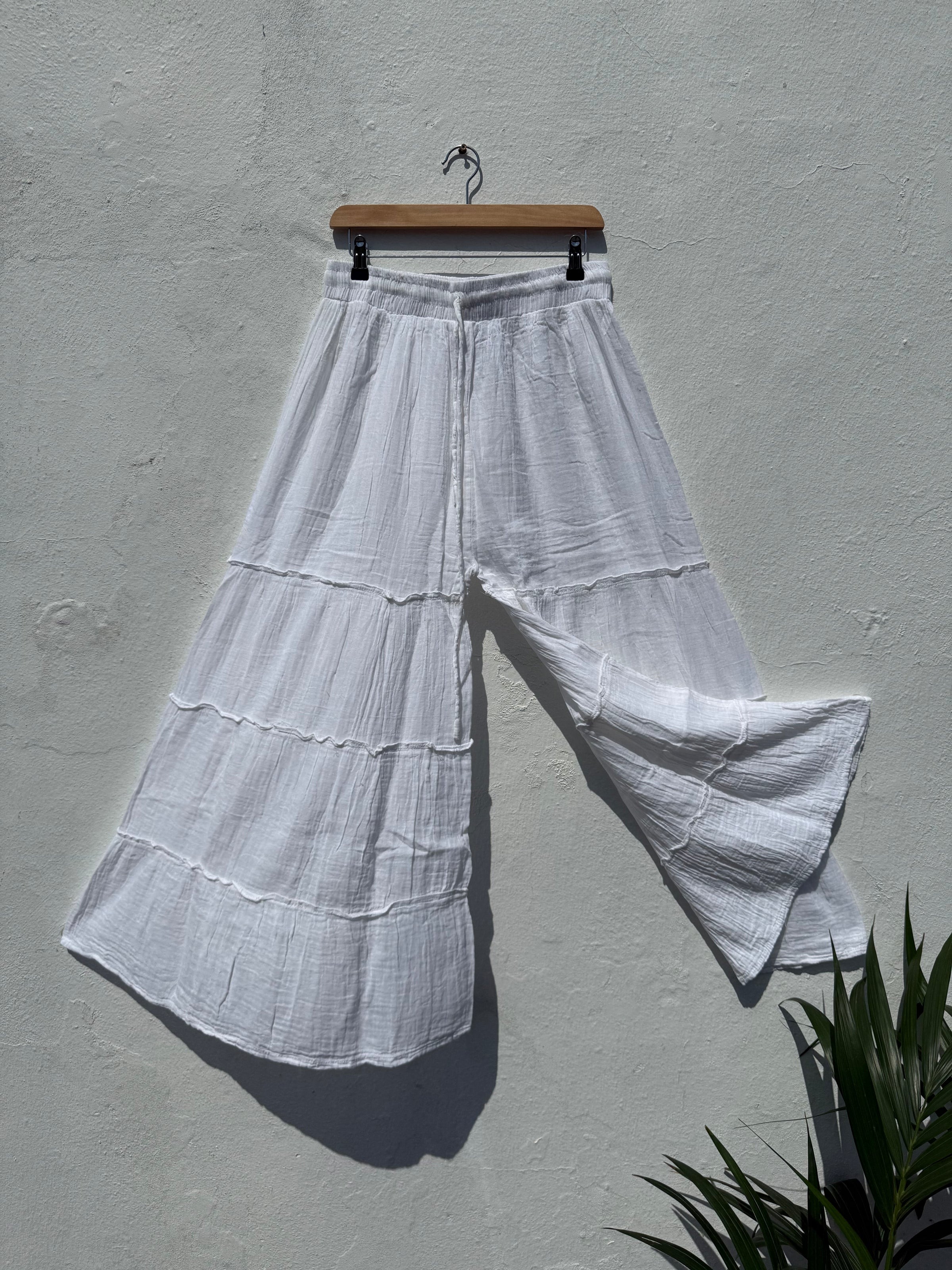 Wide Leg Flared Muslin Trousers