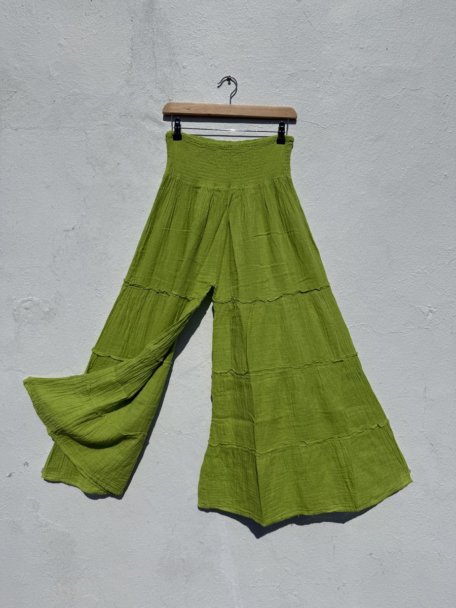 Wide Leg Elasticated Waist Muslin Trousers