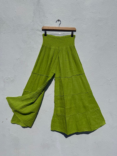 Wide Leg Elasticated Waist Muslin Trousers