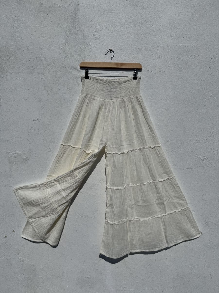 Wide Leg Elasticated Waist Muslin Trousers