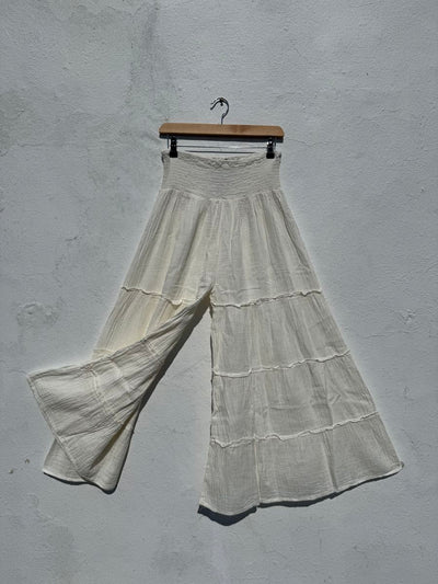 Wide Leg Elasticated Waist Muslin Trousers