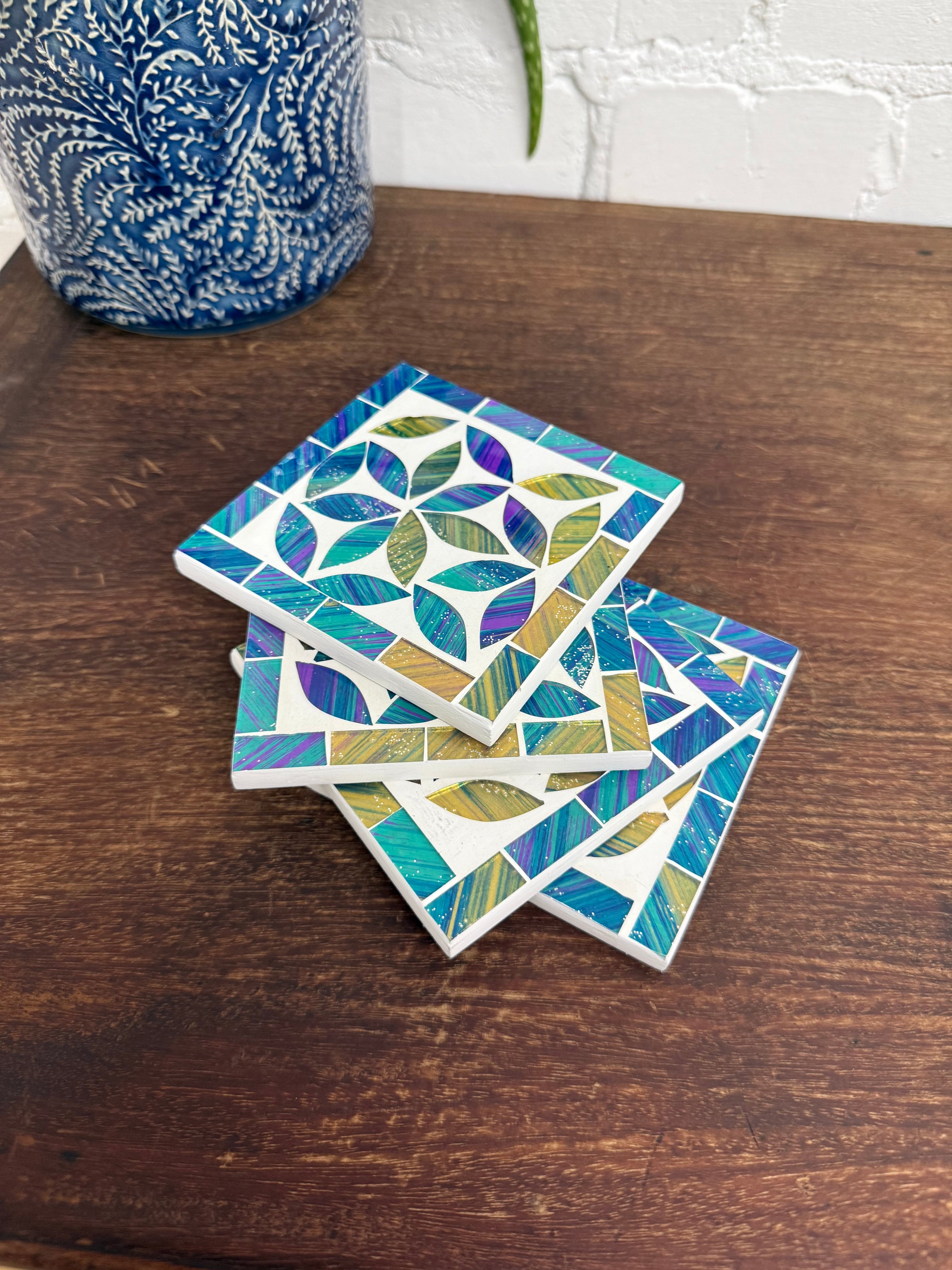 Set of Four Square Mosaic Coasters