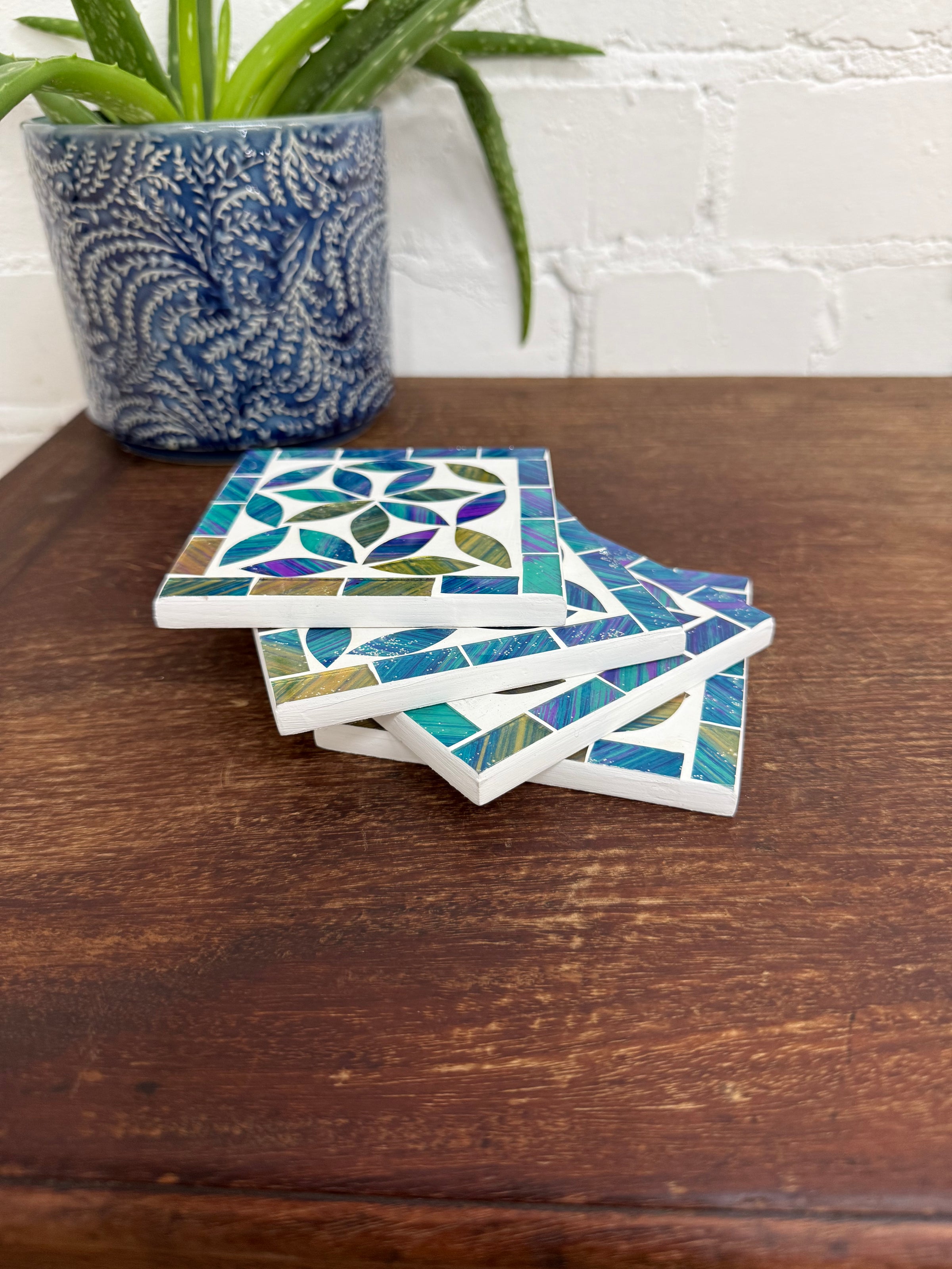 Set of Four Square Mosaic Coasters