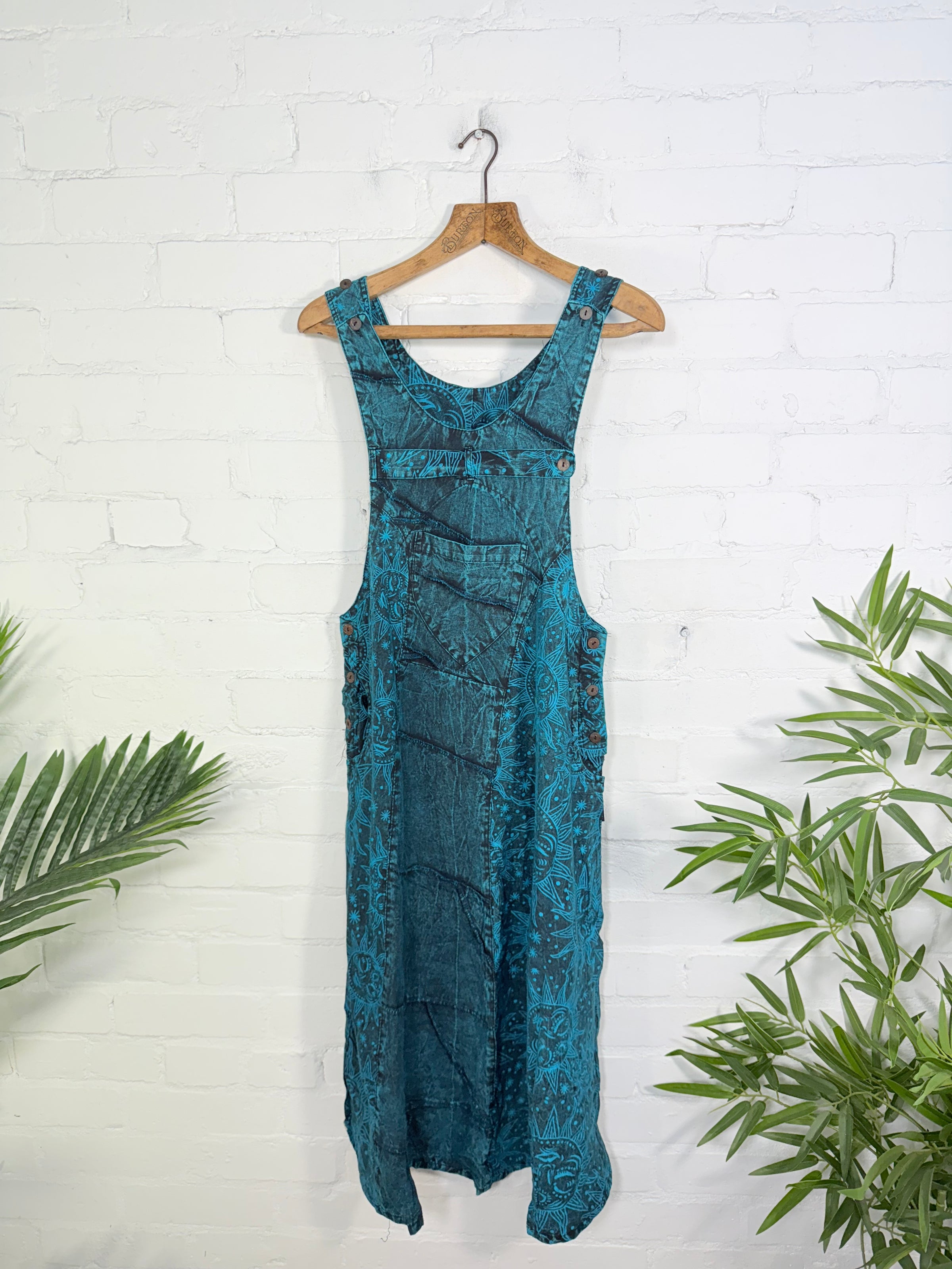 Sun Print Stonewash Long Dungaree Dress