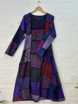 Patchwork Long Sleeve Long Dress