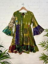 Patchwork Long Sleeve Short Dress