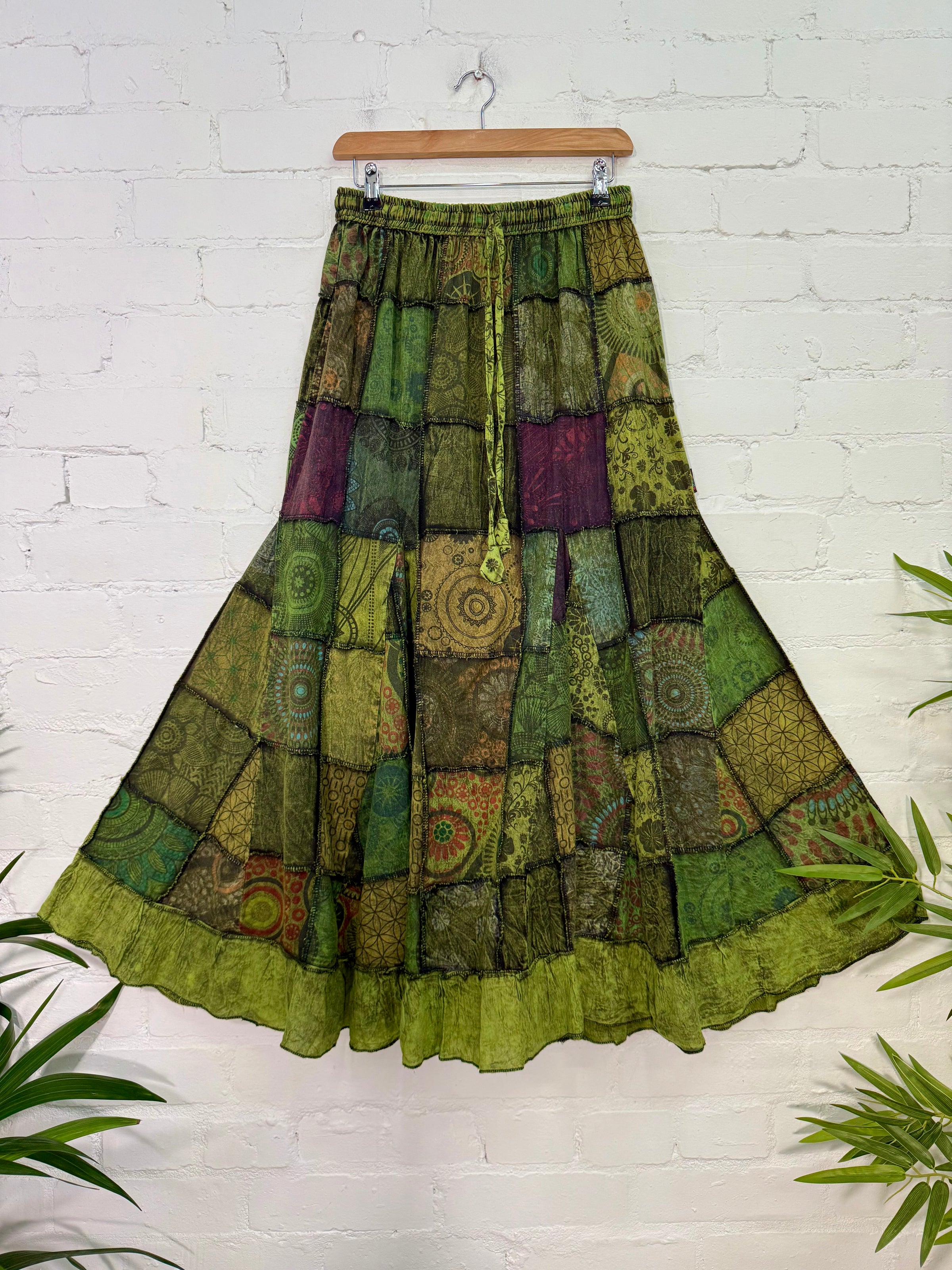 Mixed Patchwork Long Skirt