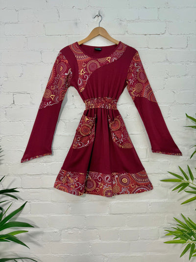 Screen Print Long Sleeve Short Dress