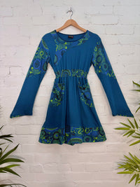 Screen Print Long Sleeve Short Dress