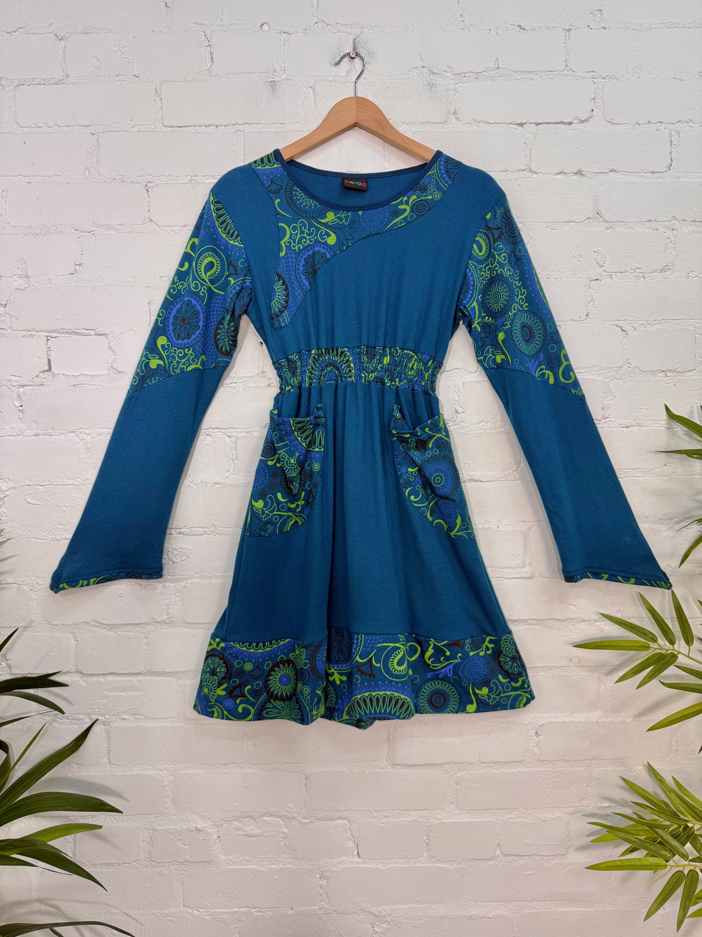Screen Print Long Sleeve Short Dress
