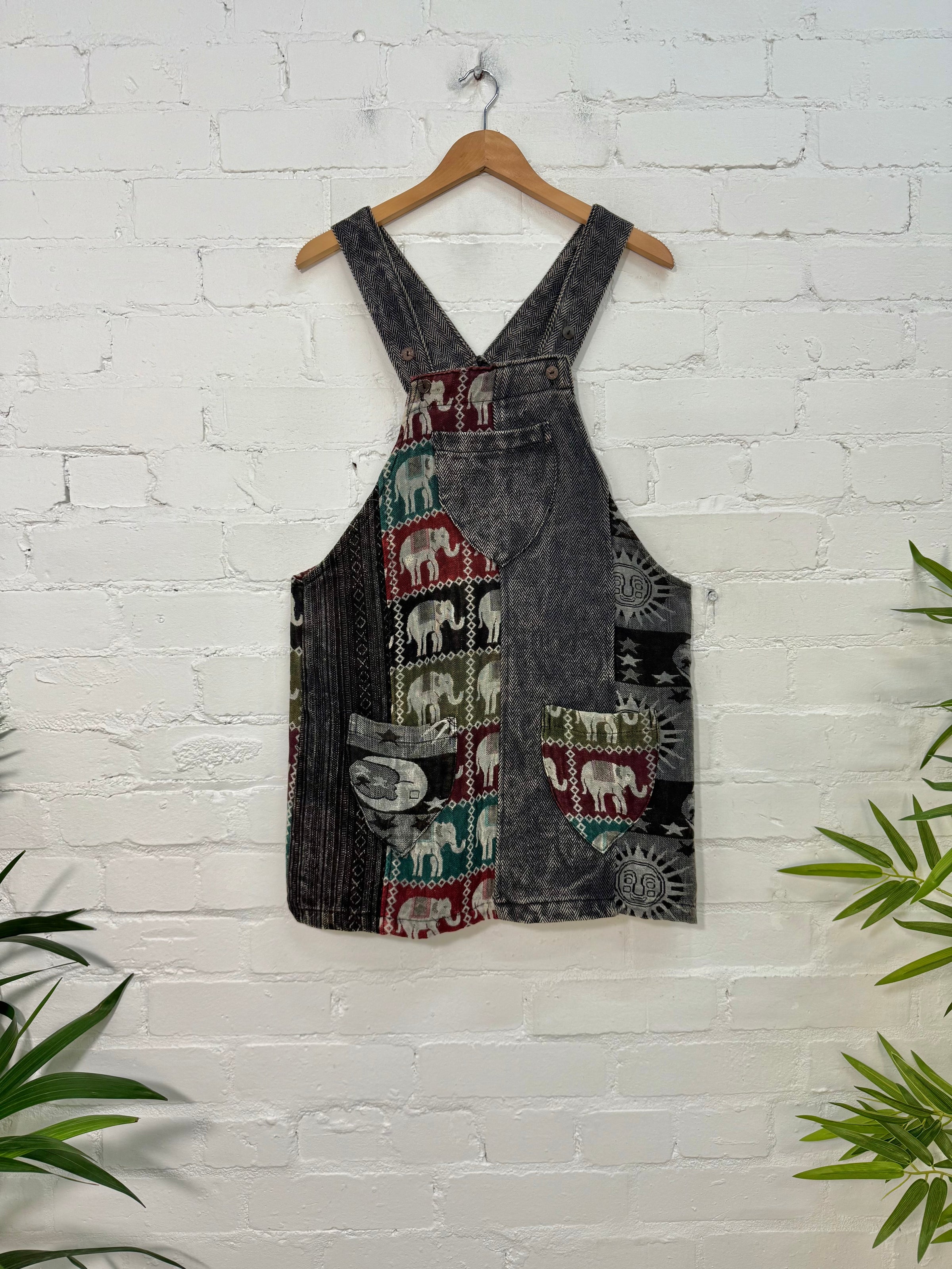 Patchwork Gheri Short Dungaree Dress