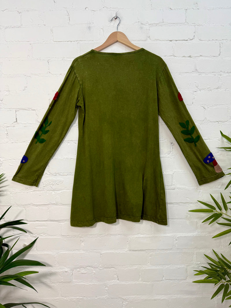 Embroidered Long Sleeve Short Dress