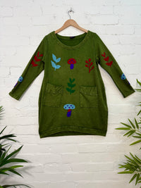 Embroidered Long Sleeve Short Pocket Dress