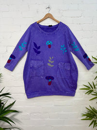 Embroidered Long Sleeve Short Pocket Dress