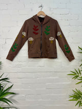 Embroidered Cropped Long Sleeve Zip Hood Jacket