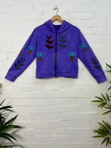 Embroidered Cropped Long Sleeve Zip Hood Jacket