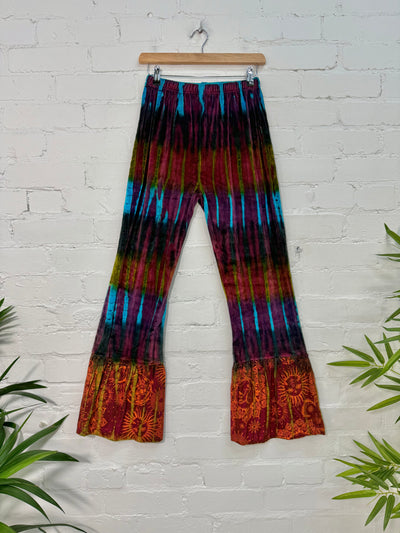 Multi Tie Dye Velvet Flared Trousers