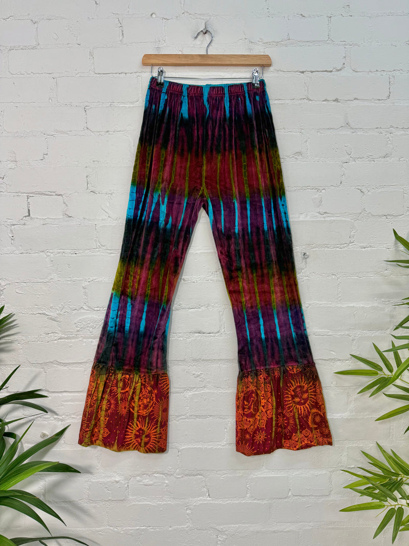 Multi Tie Dye Velvet Flared Trousers