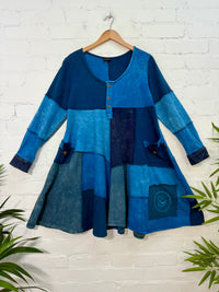 Patchwork Cotton Fleece Long Sleeve Dress