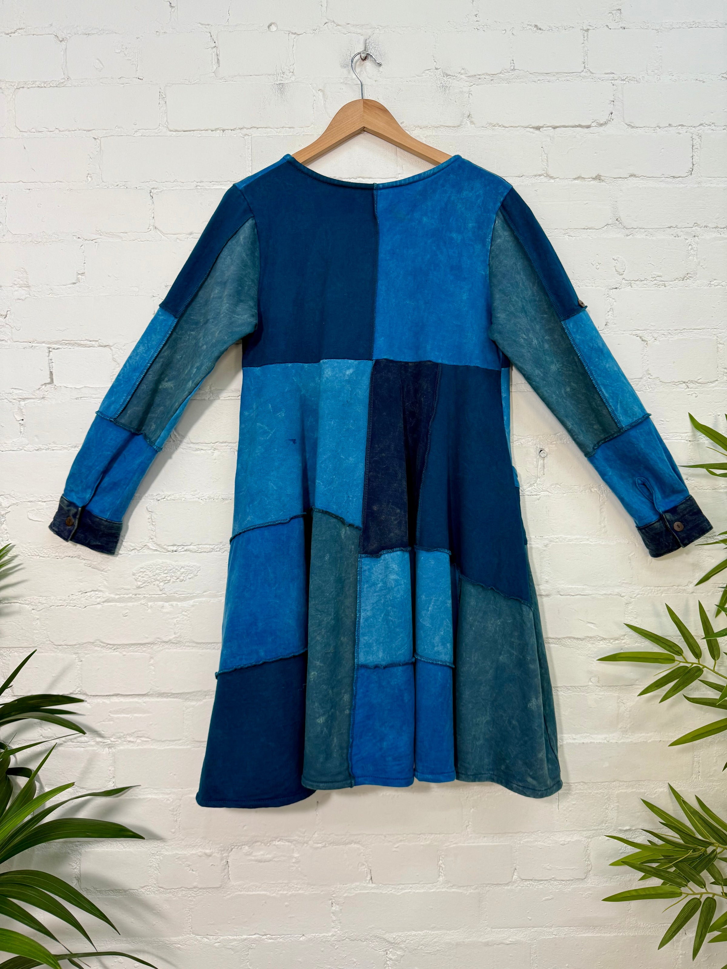 Patchwork Cotton Fleece Long Sleeve Dress