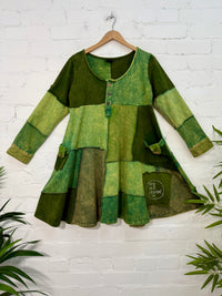Patchwork Cotton Fleece Long Sleeve Dress