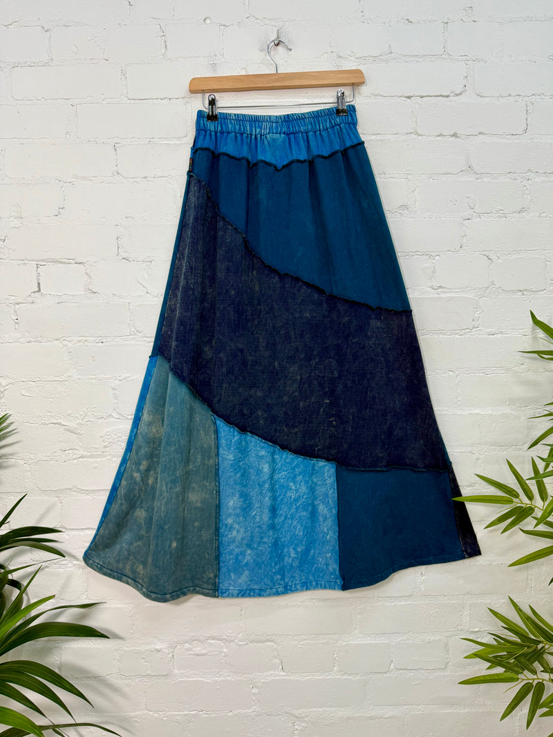 Patchwork Cotton Fleece Long Skirt