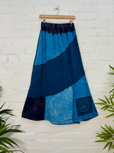 Patchwork Cotton Fleece Long Skirt
