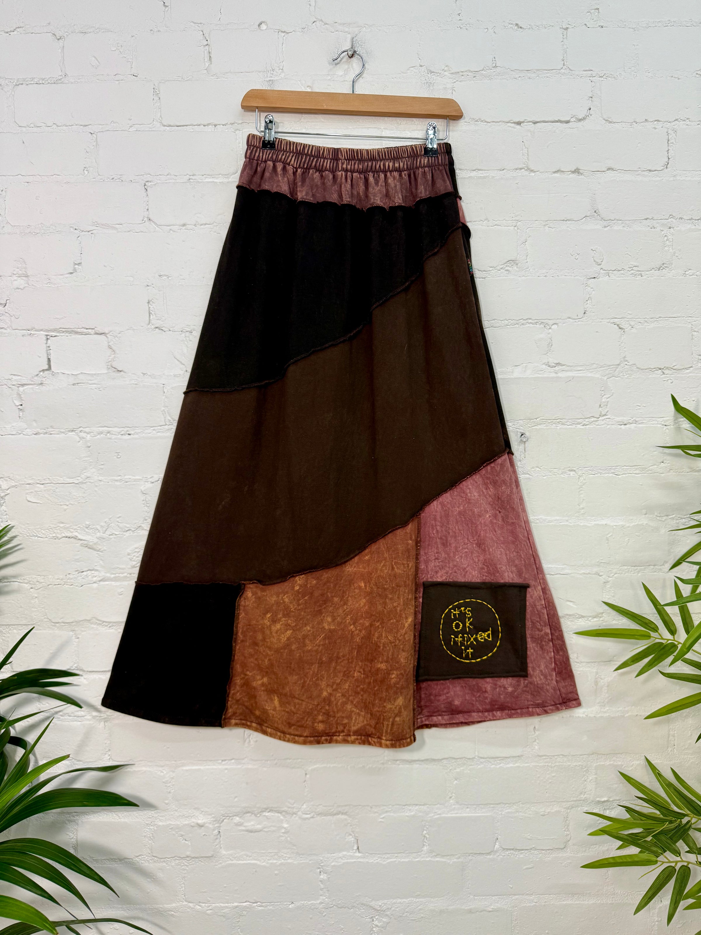 Patchwork Cotton Fleece Long Skirt