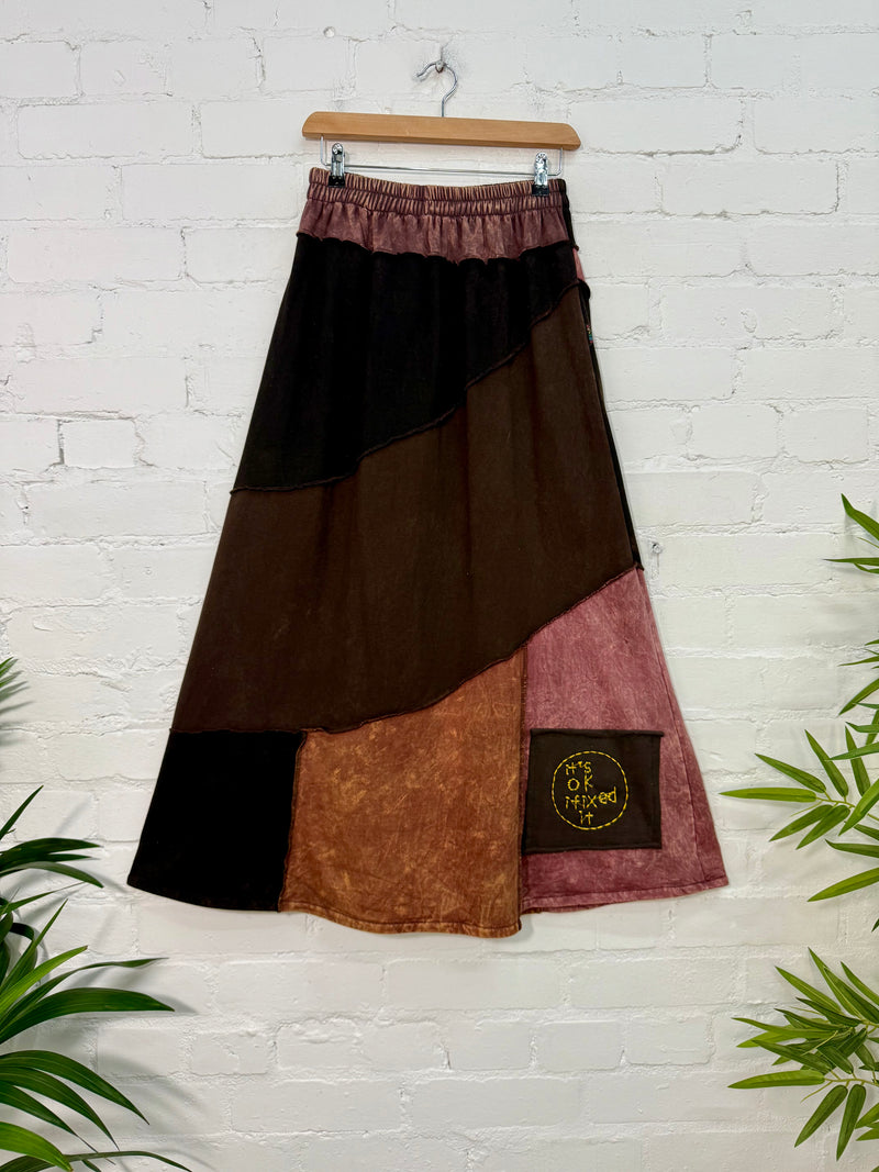 Patchwork Cotton Fleece Long Skirt