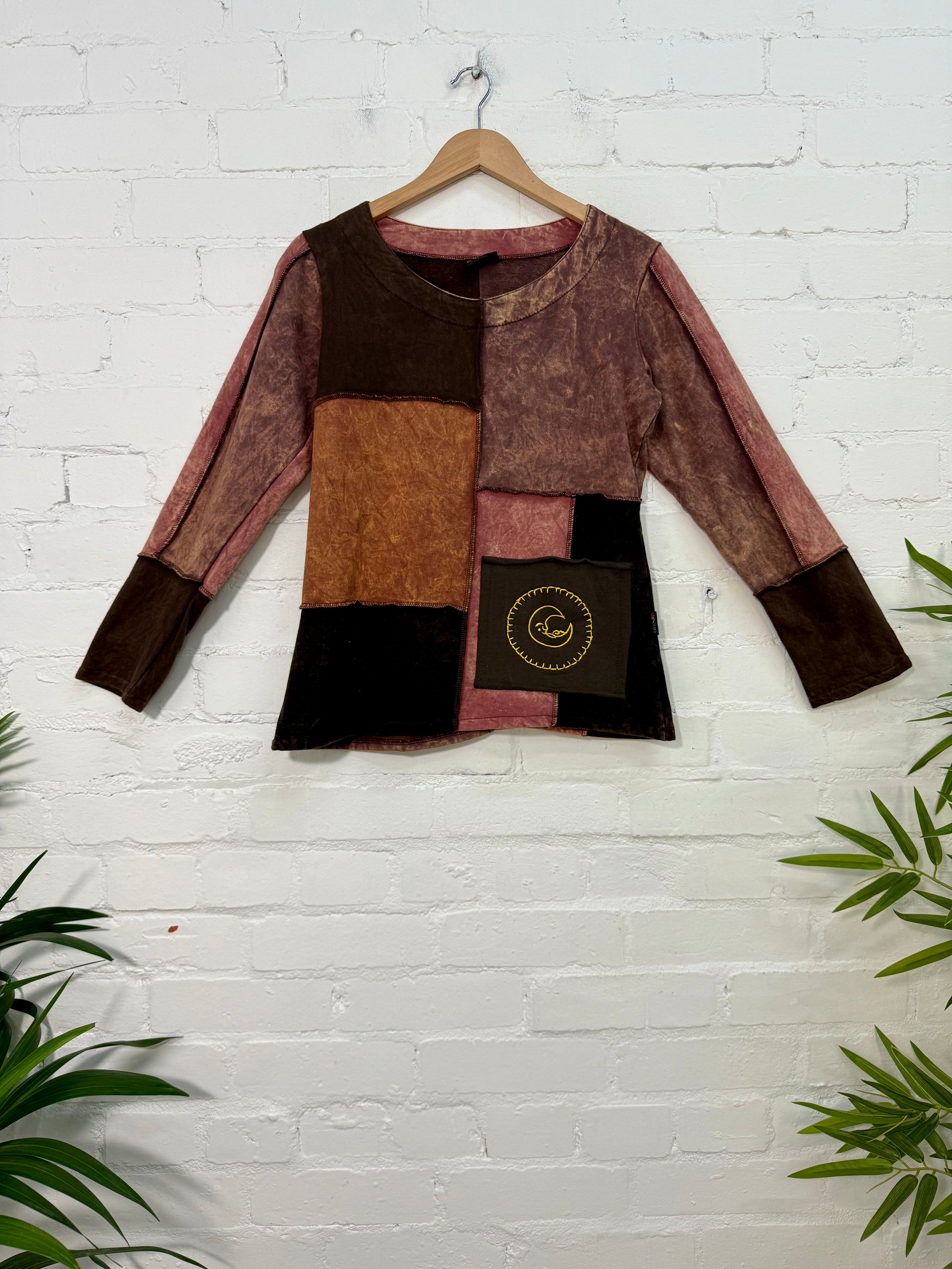 Patchwork Cotton Fleece Long Sleeve Top