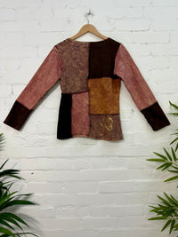 Patchwork Cotton Fleece Long Sleeve Top