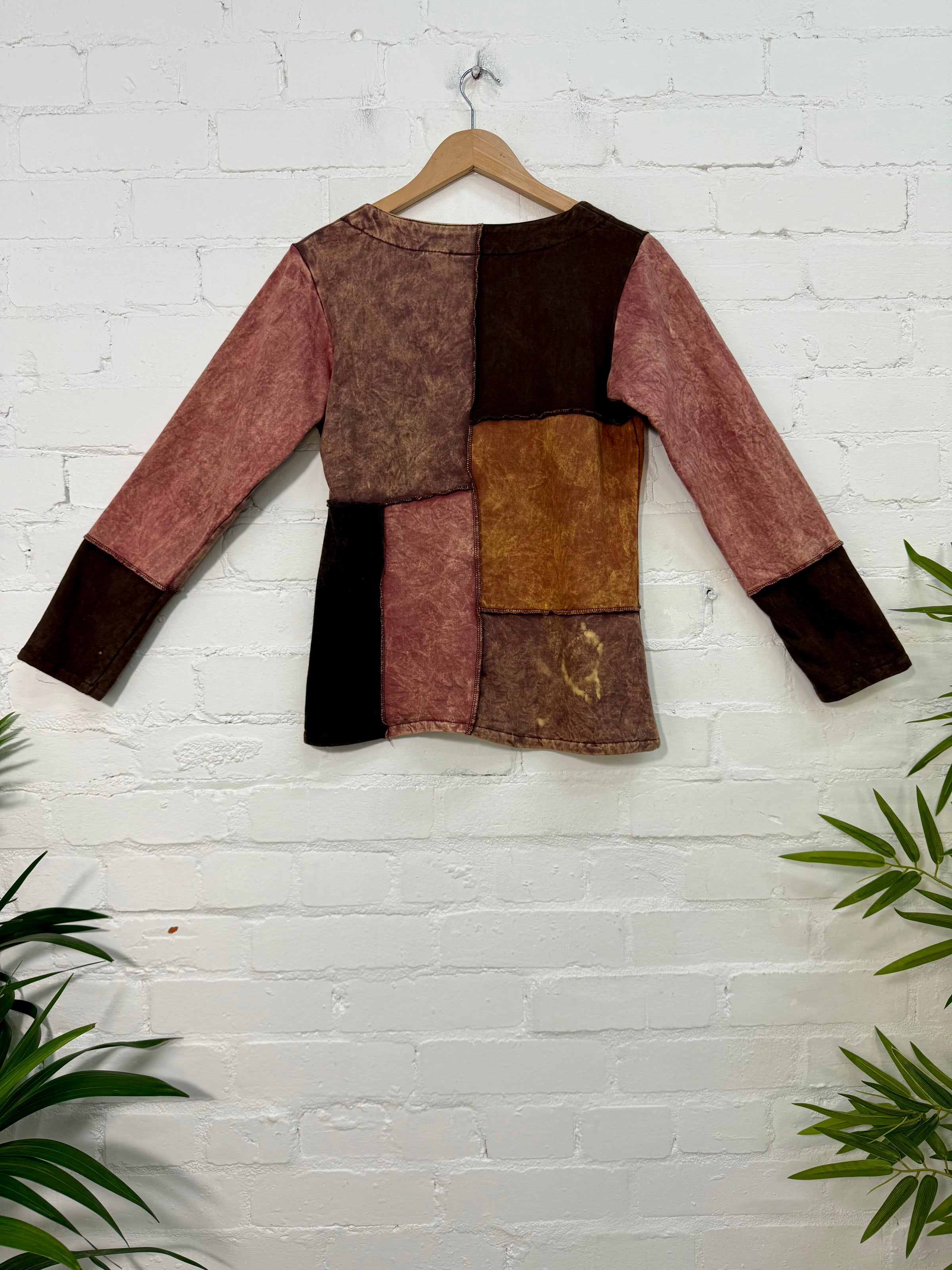 Patchwork Cotton Fleece Long Sleeve Top