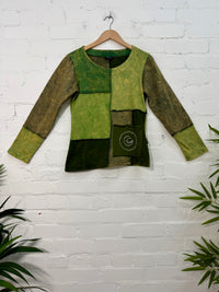 Patchwork Cotton Fleece Long Sleeve Top